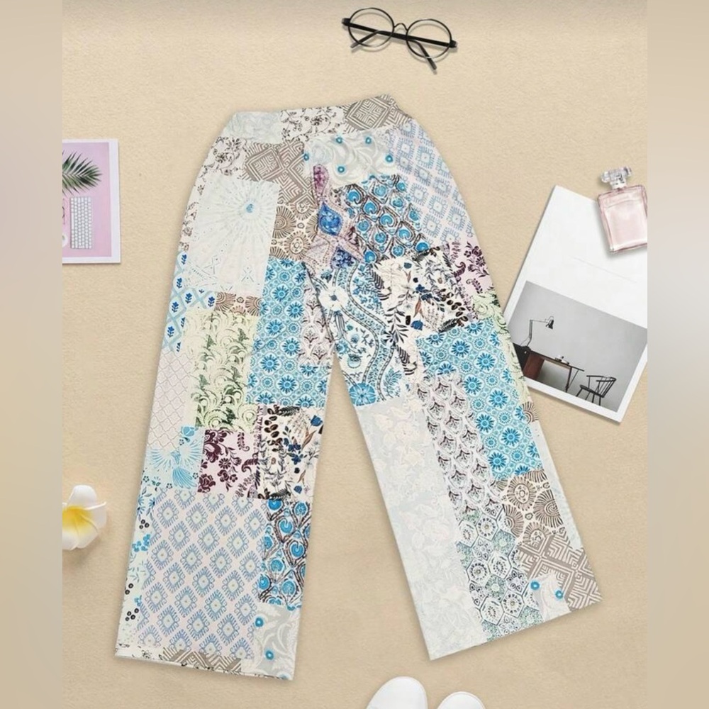 Bohemian Patchwork Wide-Leg Pants - Picture 3 of 9